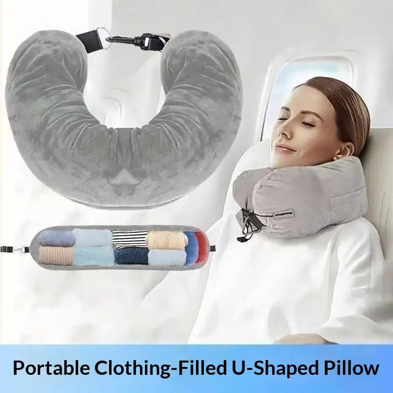 For Airplane Travel Travel Neck Pillow With Fillable Clothing Storage Bag U-Shaped Pillowcase Crystal Fleece Neck Pillow Cover