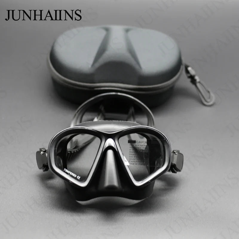 JUNHAIINS Tempered Glass Freediving Mask Snorkeling Set Foldable Snorkel J-Type Diving Mask with Camera Mount