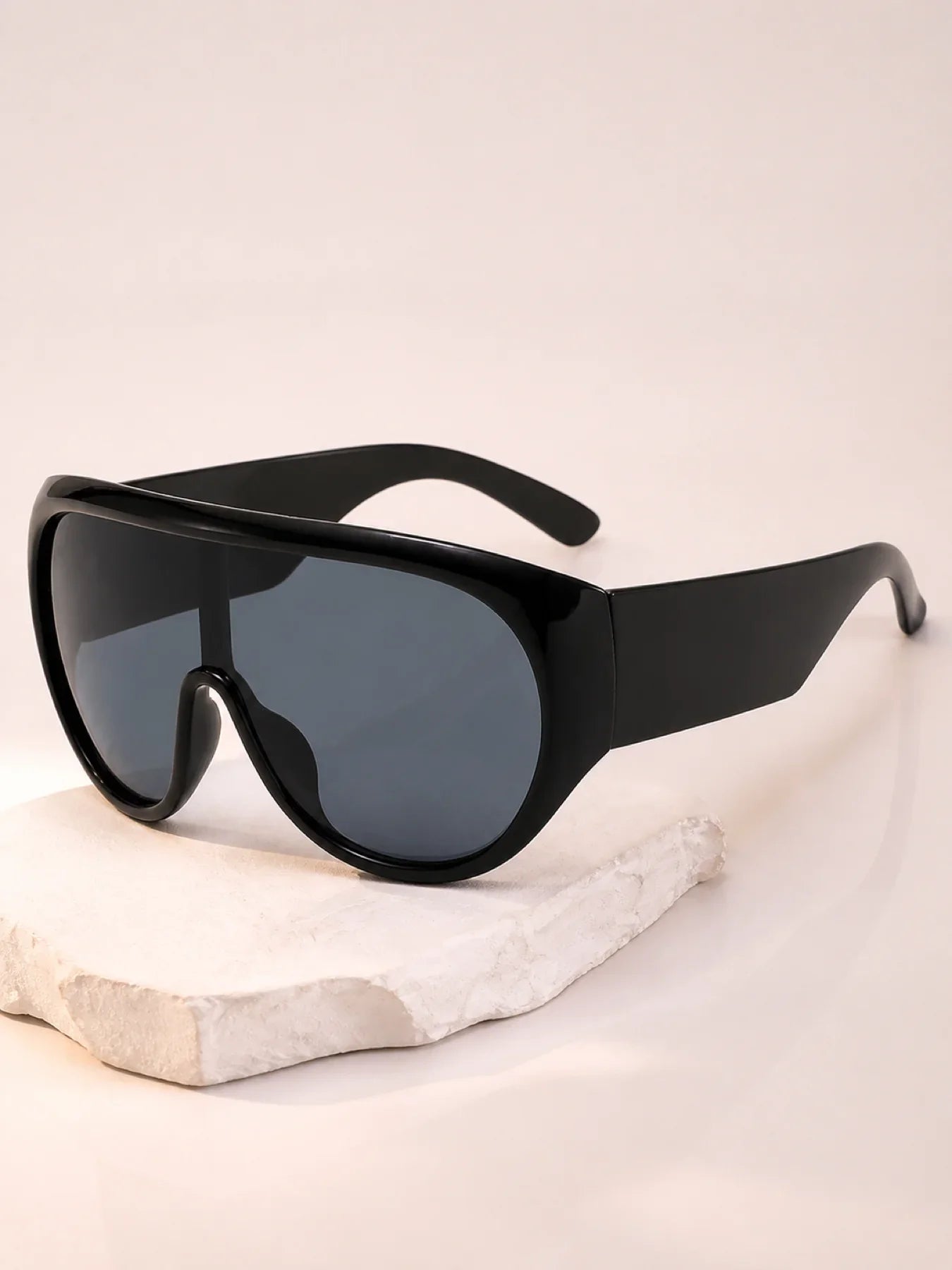 Y2K Wide Rim Shield Sunglasses, Unisex Oversized Wraparound Frame Solid Lens Street Style Eyewear