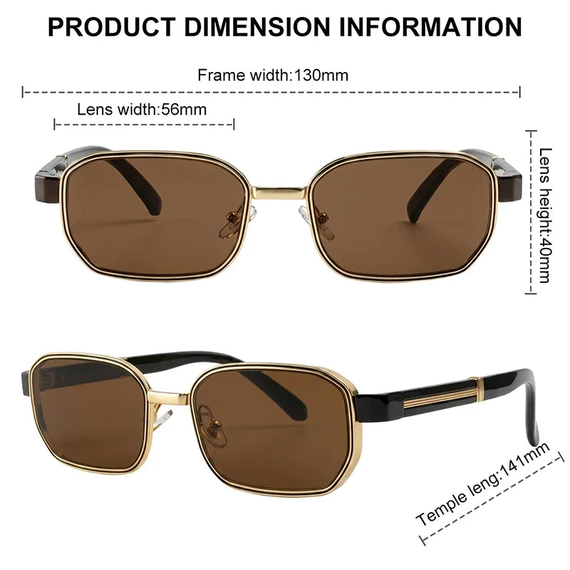 Rectangle Steampunk Sunglasses Men 2026 Luxury Brand Hip Hop Vintage Gold Frame Sun Glasses Male Retro Punk Streetwear Eyewear