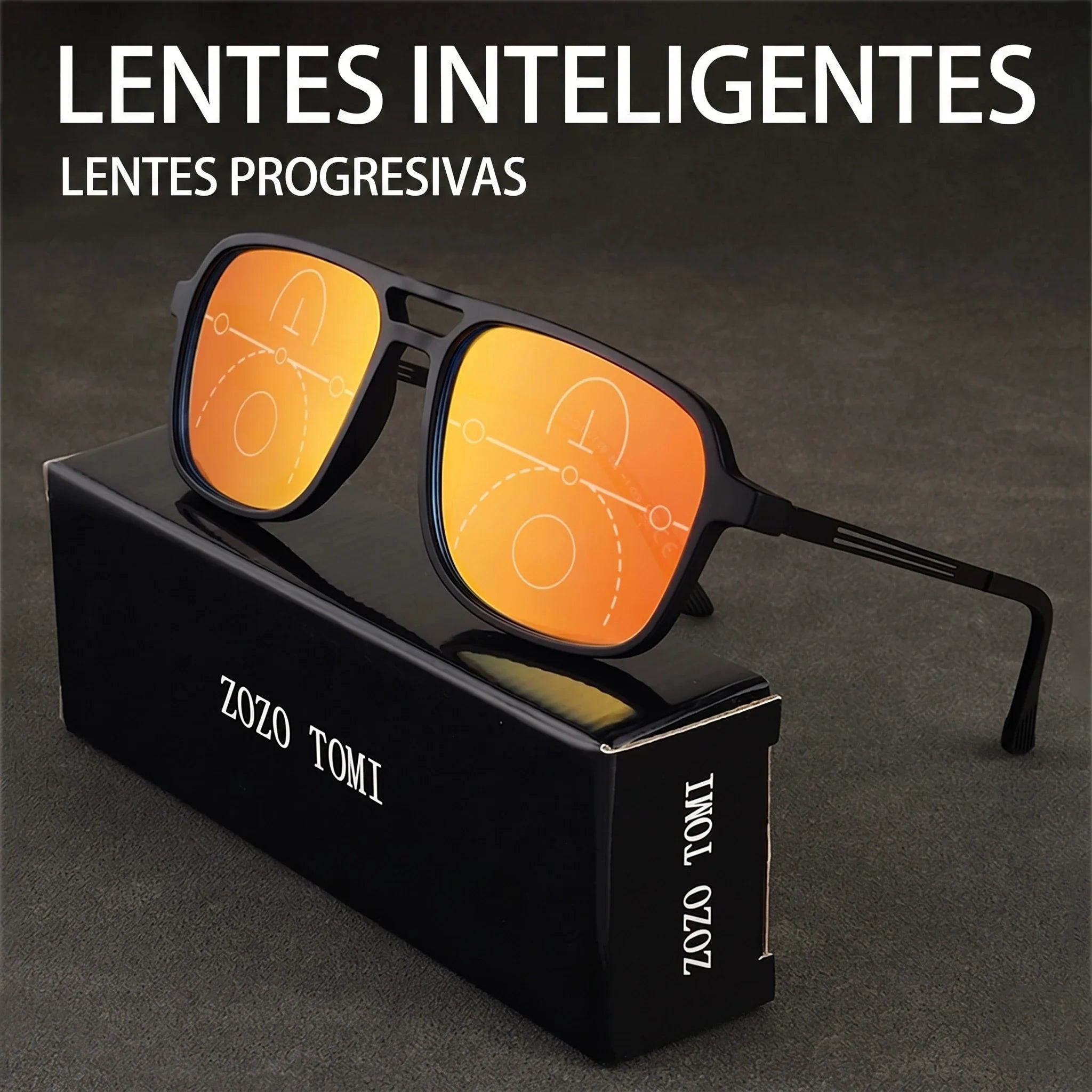 Progressive Multifocal Reading Glasses Intelligent Zoom Anti Blue Light Eyewear Alloy Temples Square Clear/Red Coating Glasses