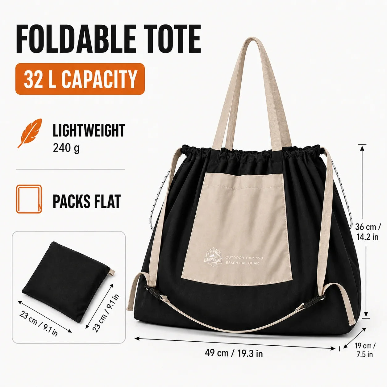 32L Large Capacity Foldable Tote Bag Ultralight 70D Nylon Shoulder Bag Waterproof Outdoor Camping Hiking Grocery Shopper Bag