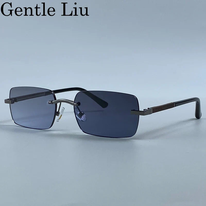 Rectangle Punk Rimless Sunglasses Men 2026 Luxury Designer Trendy Photochromic Sun Glasses Vintage Small Frame Driving Eyewear