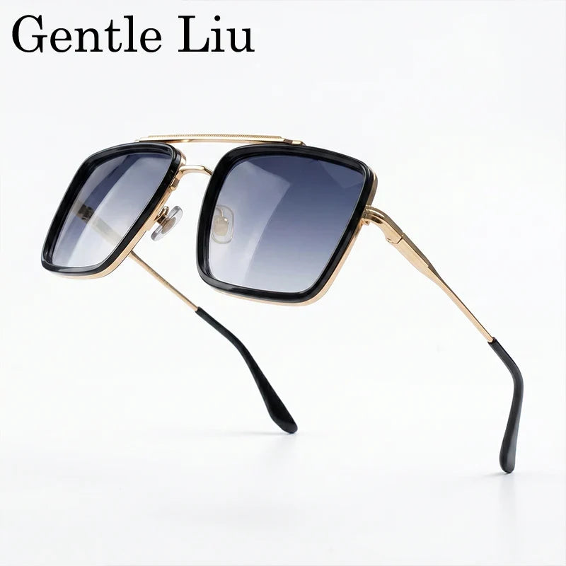 Oversized Steampunk Square Metal Sunglasses Men 2026 Luxury Designer Vintage Double Bridge Sun Glasses Retro Driving Eyewear