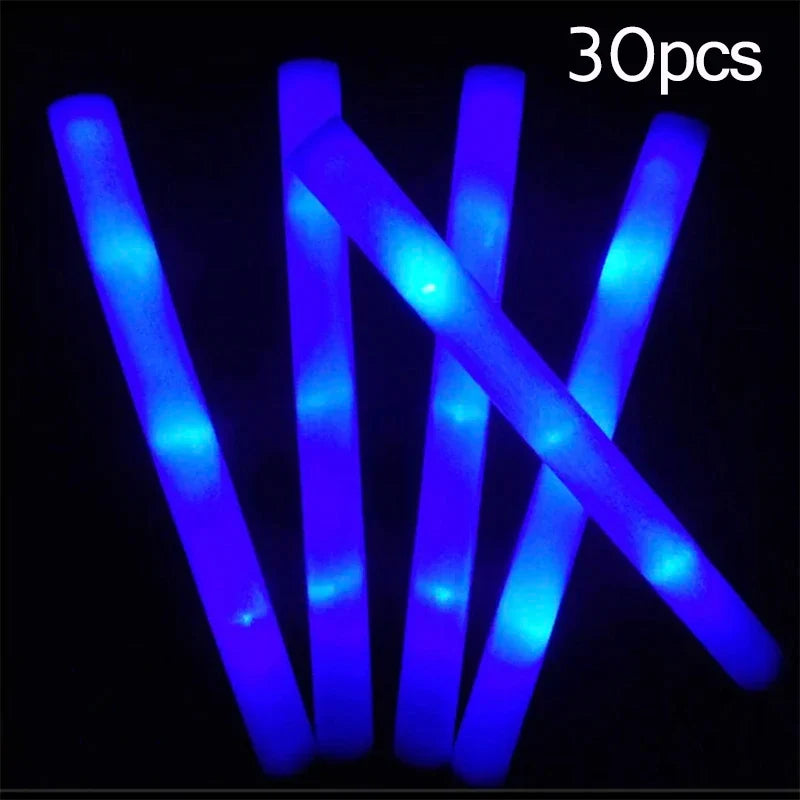 20/30/60Pcs LED Foam Glow Sticks 3 Modes Colorful Flashing Glow Stick Glow in The Dark Party Supplies Wedding Raves Concert