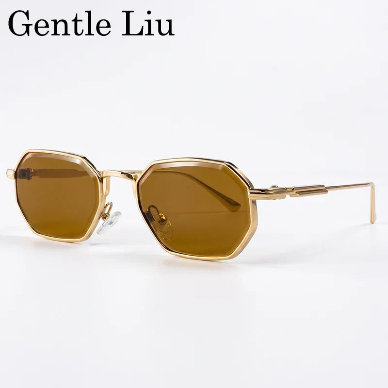Retro Octagon Punk Sunglasses Men 2026 Luxury Designer Vintage Square Metal Frame Sun Glasses Gradient UV400 Steampunk Eyewear