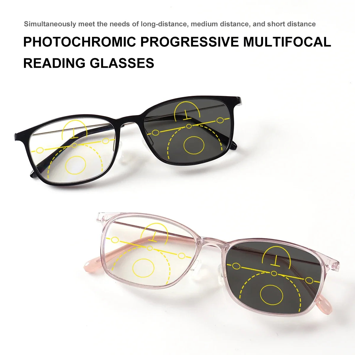 Progressive Multifocal Reading Glasses Photochromic Men Women Flexible Temples Anti Blue Light Computer Presbyopic Eyeglasses