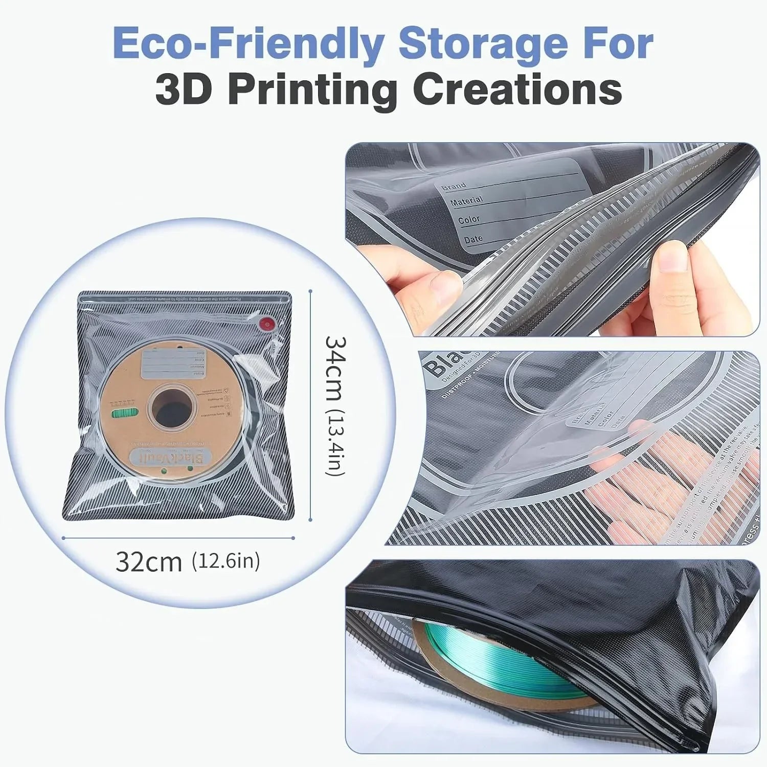 Black 3D Filament Vacuum Storage Bag Humidity Resistant Sealing Bag Keep Filament Dry Fit PLA ABS PETG TPU 3D Printer Filament
