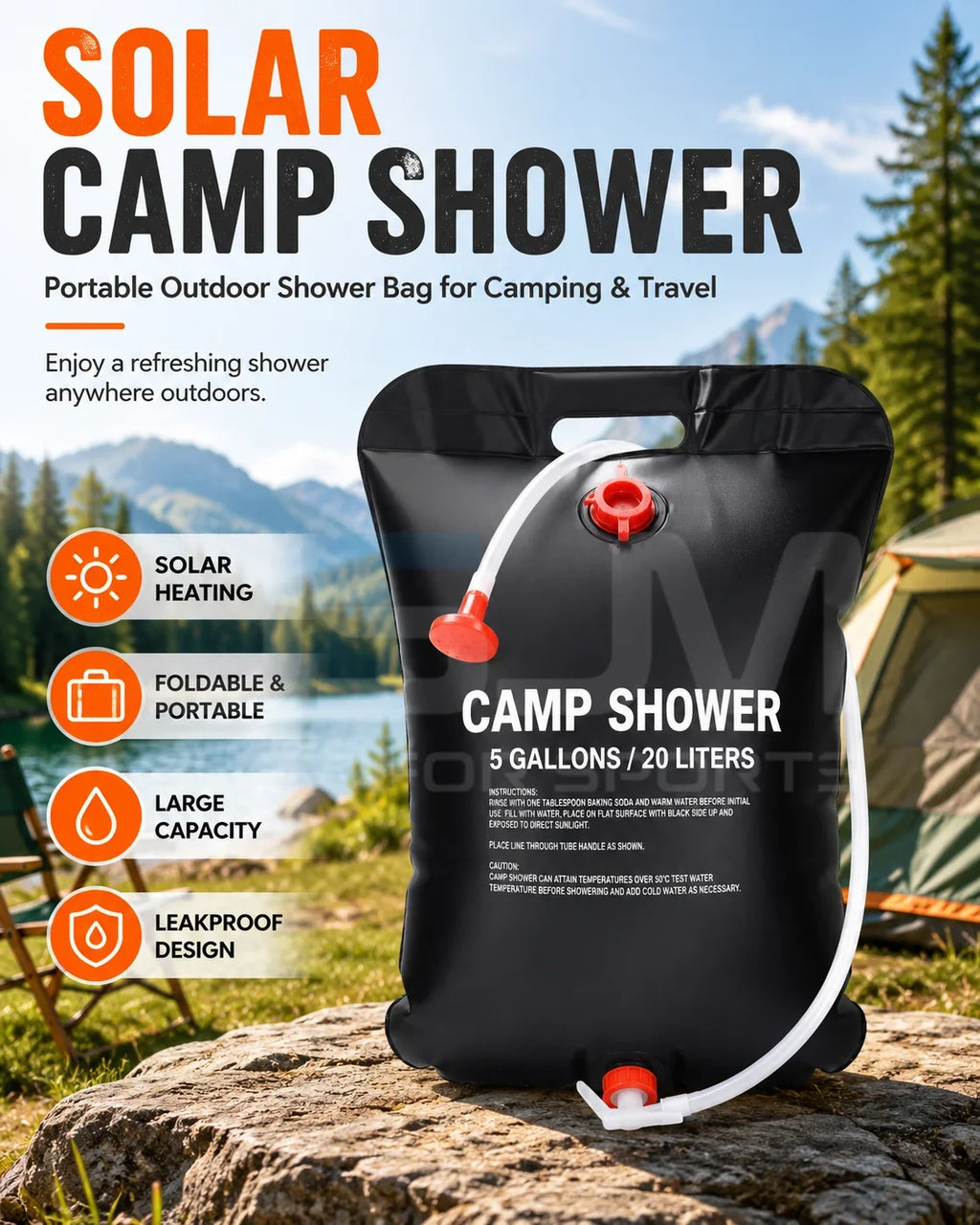 20L/25L Solar Camping Shower Bag Portable Outdoor Shower Bag with Shower Head Foldable Water Storage Bag for Hiking Travel Campi