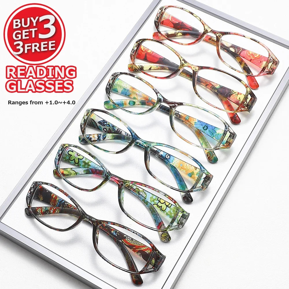 Buy 3 Get 3 Free Retro Small Frame Printed Reading Glasses Set with Anti Blue Light for Daily Reading, a Great Gift for Elders