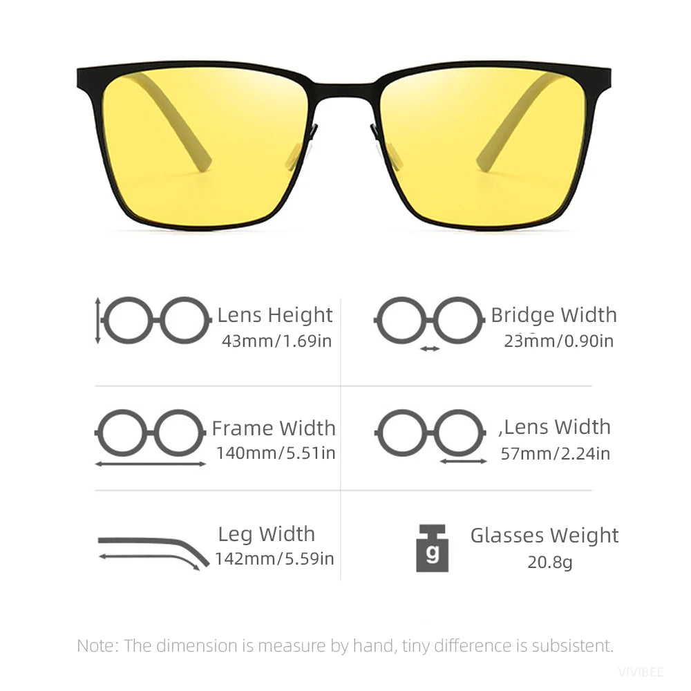 VIVIBEE Yellow Night Vision Glasses Metal Men Square Polarized Driving Lenses UV400 Sunglasses for Women 2026 Fishing Goggles