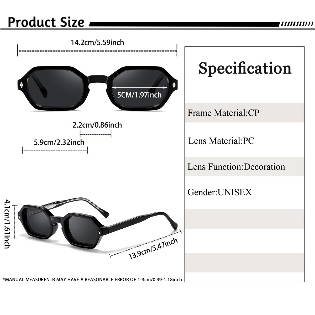 HBK New Fashion Polygon Men Sunglasses Small Frame Cupronickel Core Insert Leg Sun Glasses Outdoor Party Vacation Travel