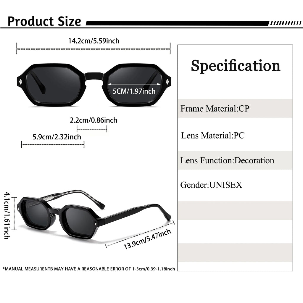 HBK Fashion Retro Polygon Men Sunglasses Small Frame Cupronickel Core Insert Leg Sun Glasses Outdoor Party Vacation Travel