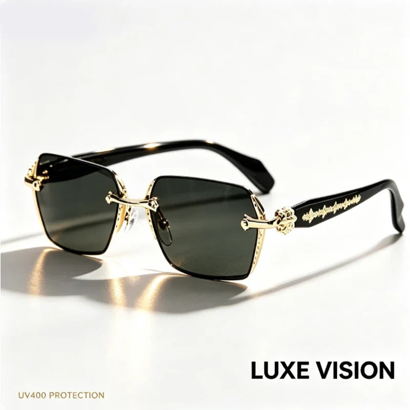 Unisex Rimless Business Glasses for Myopia, Featuring Metal Frames and Photochromic Lenses; Suitable for Daily Office Wear.