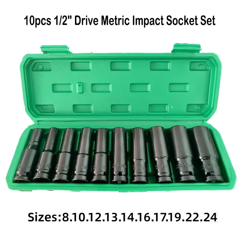 Heavy Duty 10pcs 1 2 Drive Metric Universal Deep Impact Socket Set Hand Wrench for Auto Repair Tools
