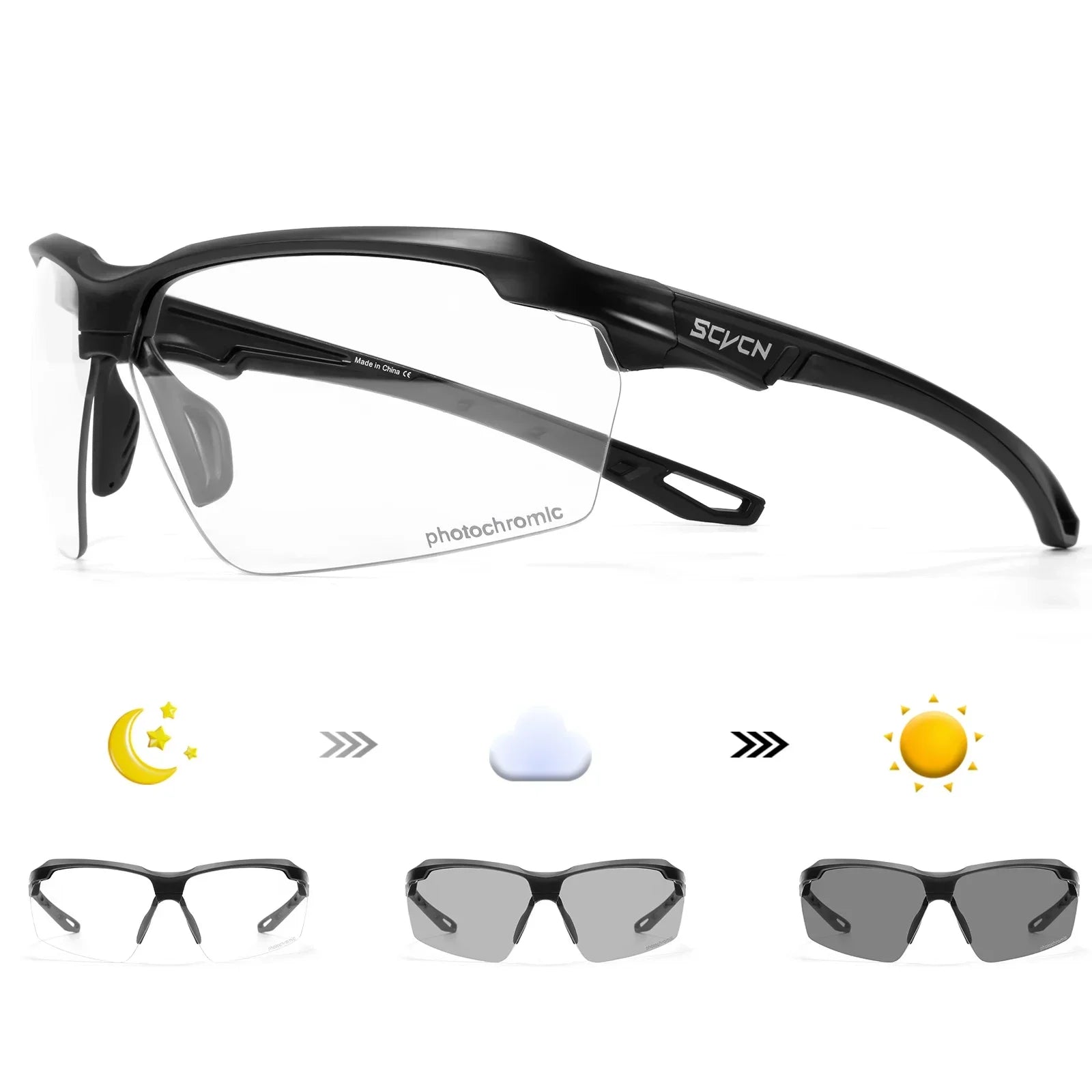 SCVCN New Photochromic Sunglasses Men Outdoor Cycling Glasses Bike MTB Road Bicycle UV400 Goggles Women Sports Hiking Glasses