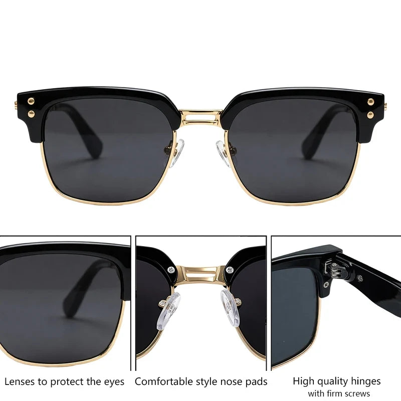 Retro Photochromic Classic Square Punk Sunglasses Men Metal Frame Driving Sun Glasses Male Vintage Luxury Brand Eyewear Shades