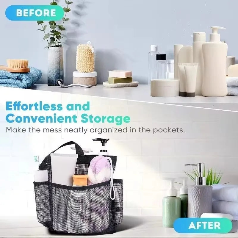 Mesh Portable Storage Bag Hanging Shower Toiletry Bag Bathroom Accessories Capacity for Beach,Swimming,Gym, Travel Essentials