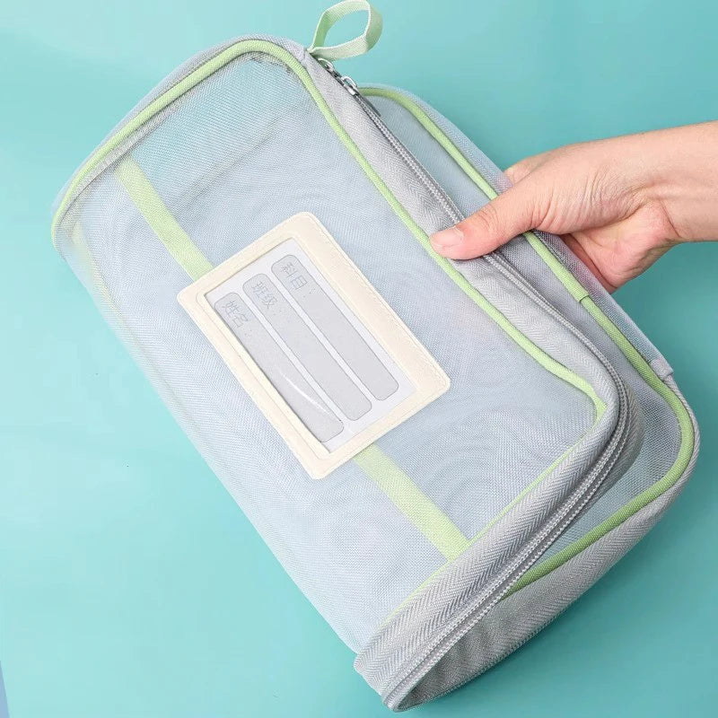 A4 Stationery Books Storage Bag Double-layer Mesh Zipper Bag Large Capacity Folders School Office Supplies