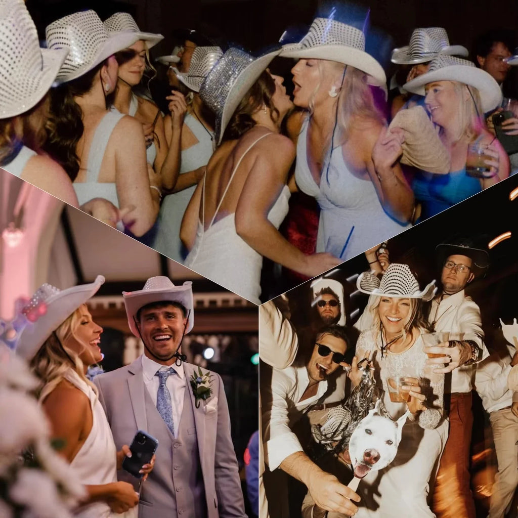 8/10/16/20/40pcs Light Up Cowboy Hats Lighted Wedding Hats LED Western Cowgirl Hats for Wedding Reception Dance Bachelor Party