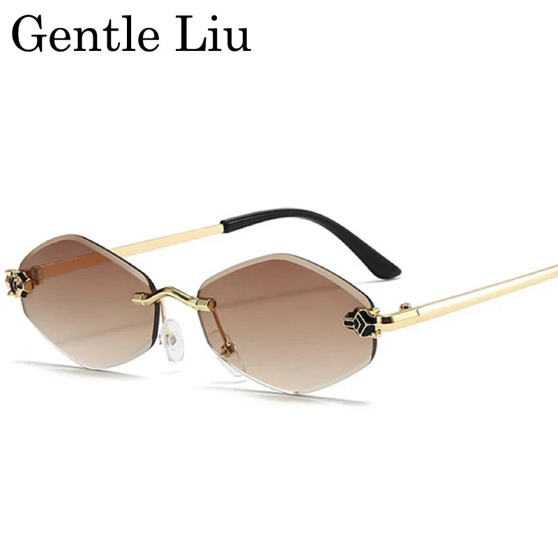 Fashion Rimless Hexagon Sunglasses Women 2026 Luxury Brand Y2K Punk Sexy Travel Sun Glasses For Ladies Frameless Rhombus Eyewear