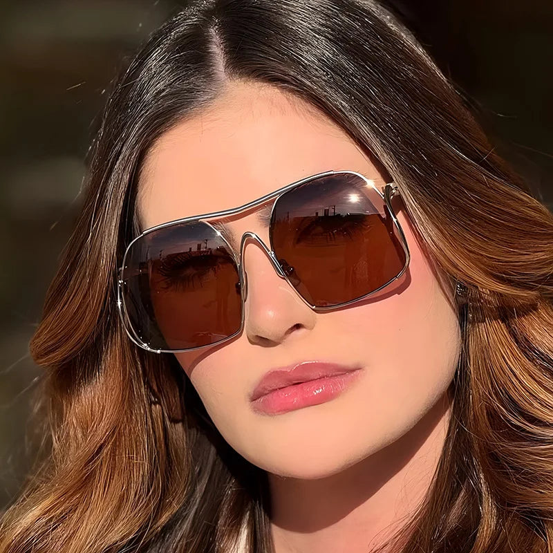 New Luxury Fashion Gradient Oval Women Sunglasses 2025 Personality Double Beam Frame Design Advanced All Match Men Glasses UV400