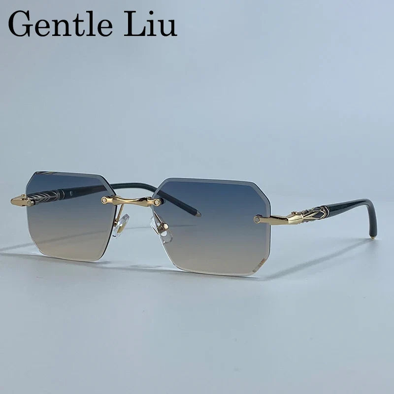 Square Rimless Punk Sunglasses Men 2026 Luxury Brand Trendy Driving UV400 Sun Glasses Polygon Frameless Eyewear For Male Shades