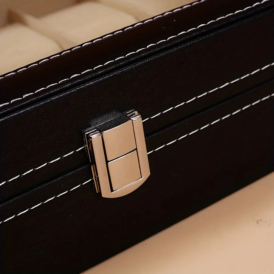 12 Slot Synthetic Leather Watch Display Case 1pc Watch Organizer with Lock Removable Pillows for Men Travel Gift