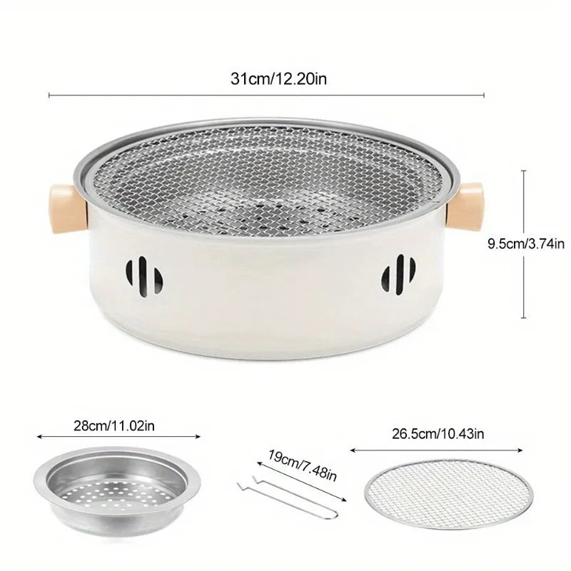 Portable Small Tabletop Stainless Steel BBQ Grill with Cooking Grate, Detachable Charcoal Barbecue Stove for Home Use
