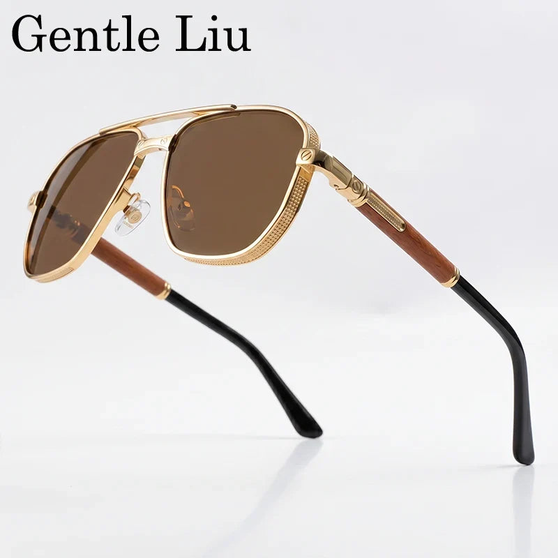 Square Punk Metal Frame Sunglasses Men 2026 Luxury Designer Vintage Steampunk Double Bridge Hip Hop Sun Glasses Outdoor Shades