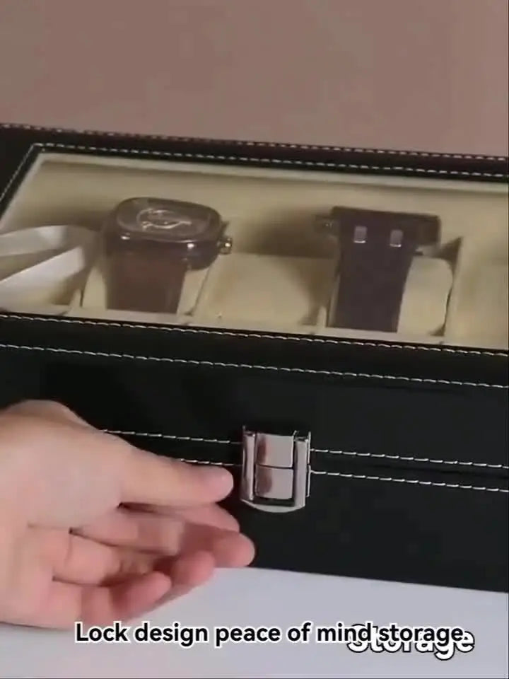 12 Slot Synthetic Leather Watch Display Case 1pc Watch Organizer with Lock Removable Pillows for Men Travel Gift