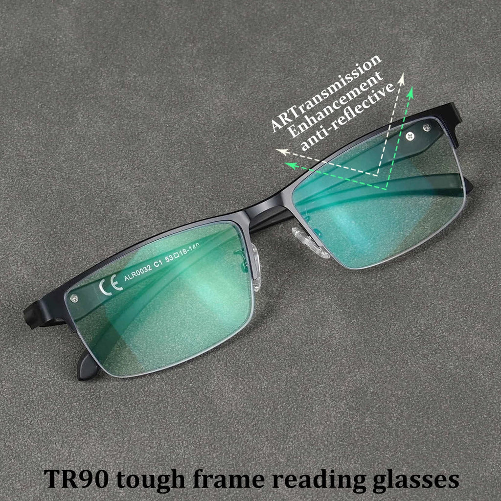 Men Square Reading Glasses Coated Green Glass Ultralight Frames Flexible Temples Luxury Designer Brand Eyewear Gifts Half Frame