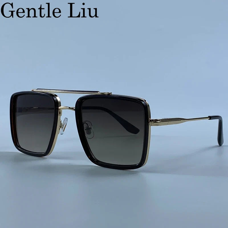Oversized Steampunk Square Metal Sunglasses Men 2026 Luxury Designer Vintage Double Bridge Sun Glasses Retro Driving Eyewear