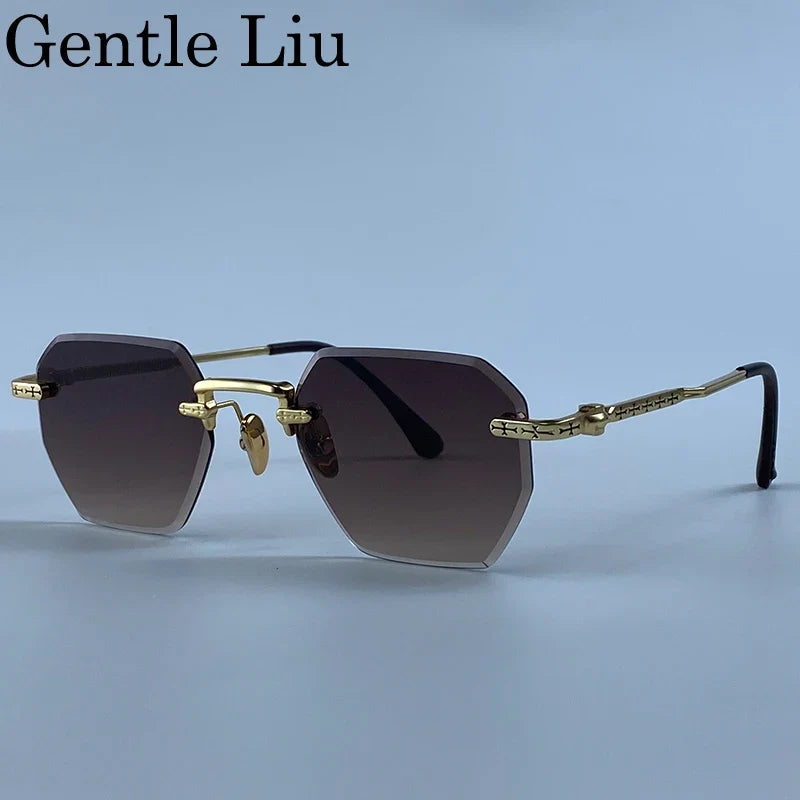 Rimless Square Sunglasses Men 2026 Luxury Designer Trendy Polygon Metal Frame Sun Glasses Y2K Punk Frameless Hip Hop Eyewear
