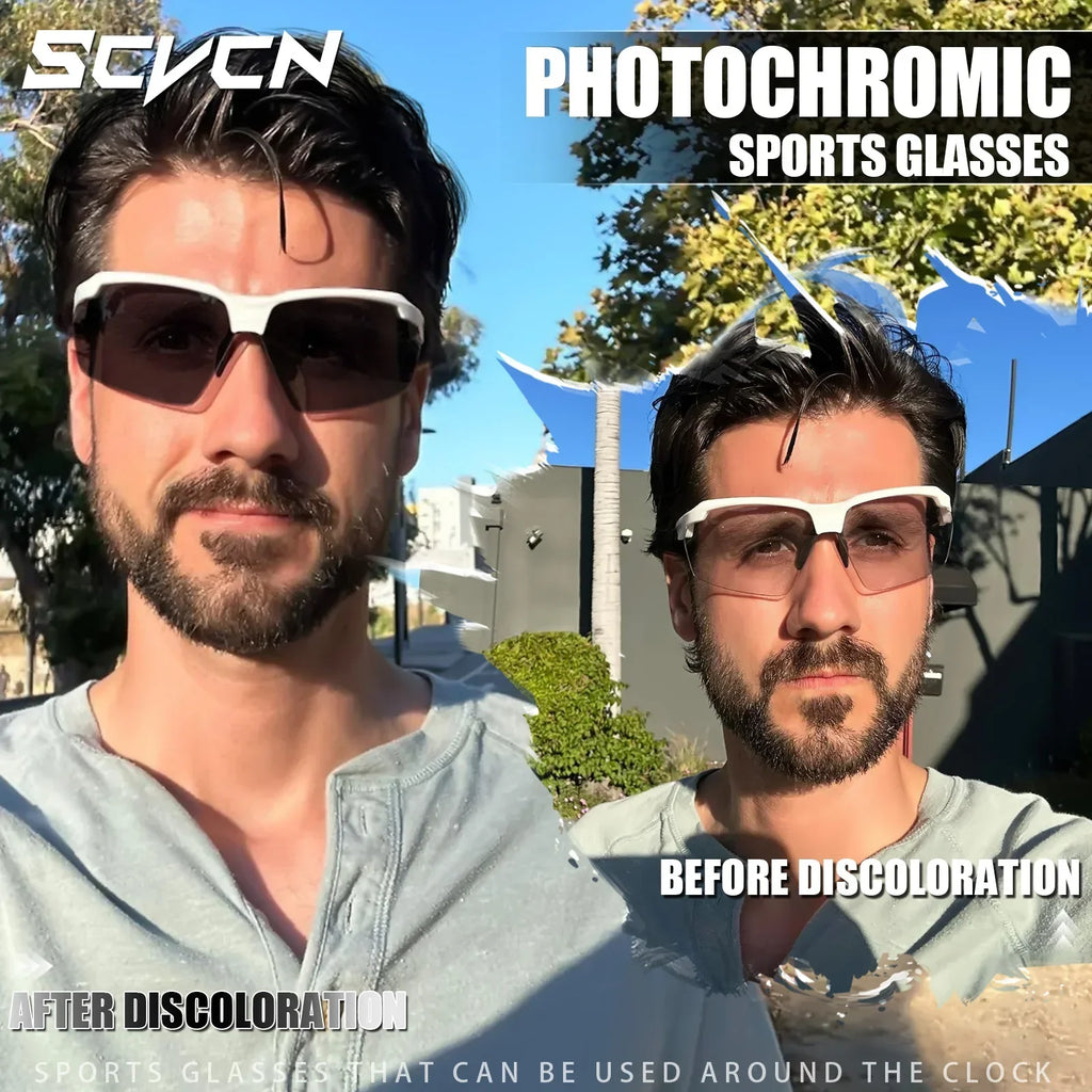 SCVCN New Photochromic Sunglasses Men Outdoor Cycling Glasses Bike MTB Road Bicycle UV400 Goggles Women Sports Hiking Glasses
