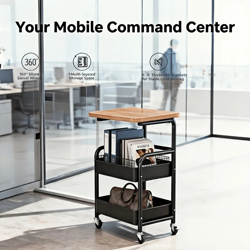 Movable and Rotatable Universal Wheels with Desktop Storage Rack - Multi-Functional Rolling Storage Cart