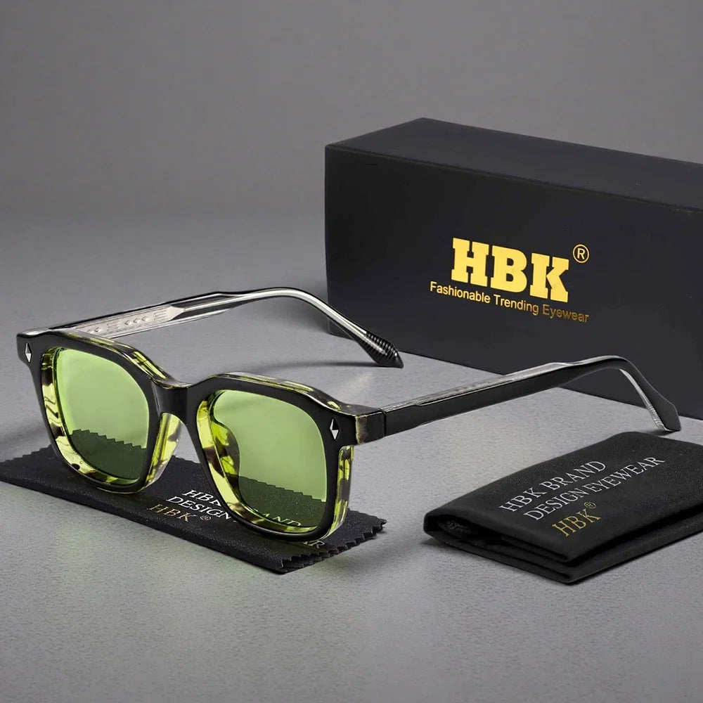 HBK Elegant Square Men's Sunglasses Fashion Frame Vintage Temple Tips Women's Travel Business Party Gift Glasses UV400