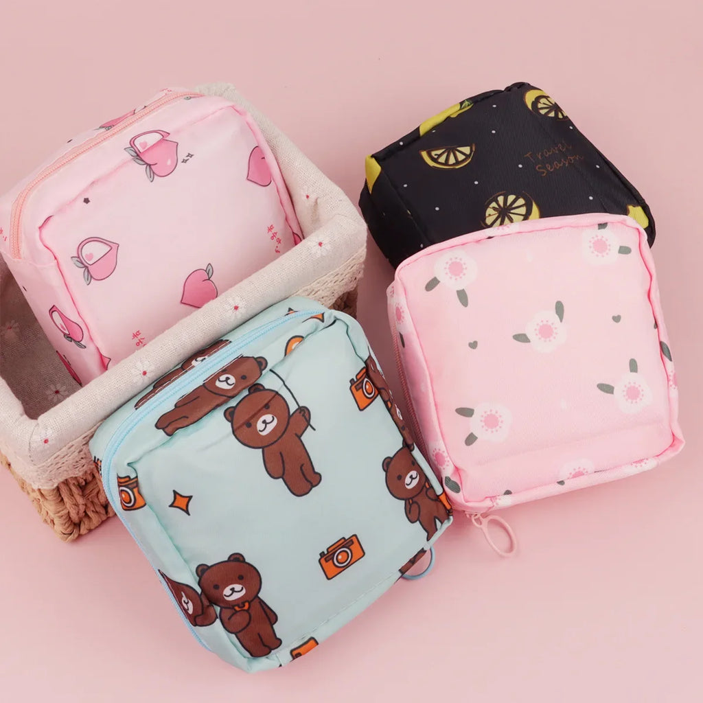 Zero Wallet Sanitary Napkin Storage Bag Portable Mini Simple Cartoon Cute Large Capacity Sanitary Cotton Portable Storage Bag