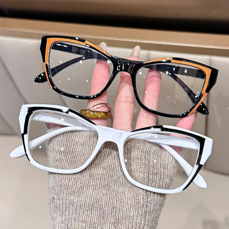 Women's Elegant Cat Eye Reading Glasses - Fashionable Color Block Design, Blue Light Blocking,  1.0 to  4.0 Power
