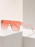 Y2K Large Frame Square Sunglasses Men's And Women's Metal Frame Wide Legs Solid Color Lenses Hip Hop Trendy Sunglasses