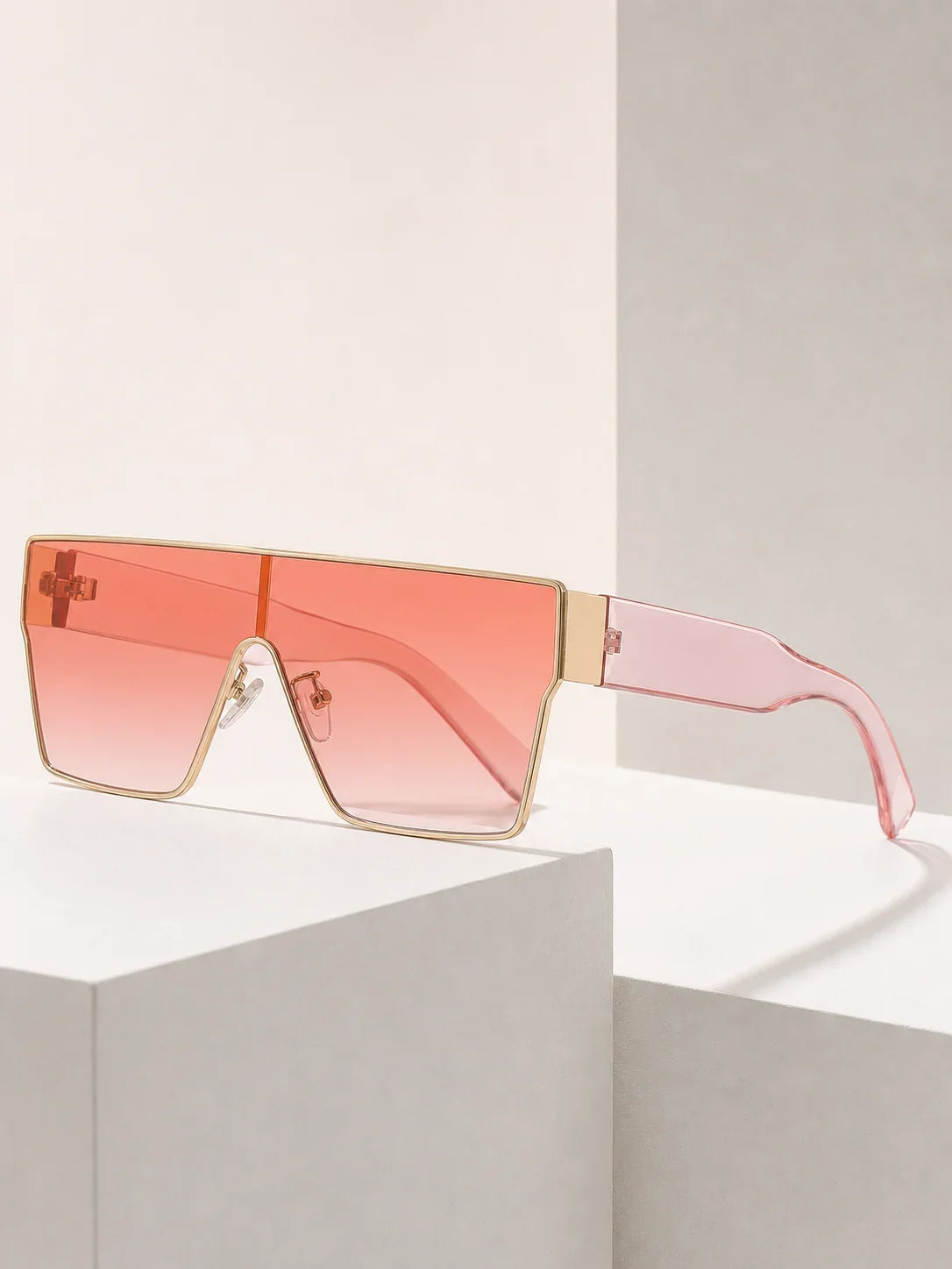 Y2K Large Frame Square Sunglasses Men's And Women's Metal Frame Wide Legs Solid Color Lenses Hip Hop Trendy Sunglasses