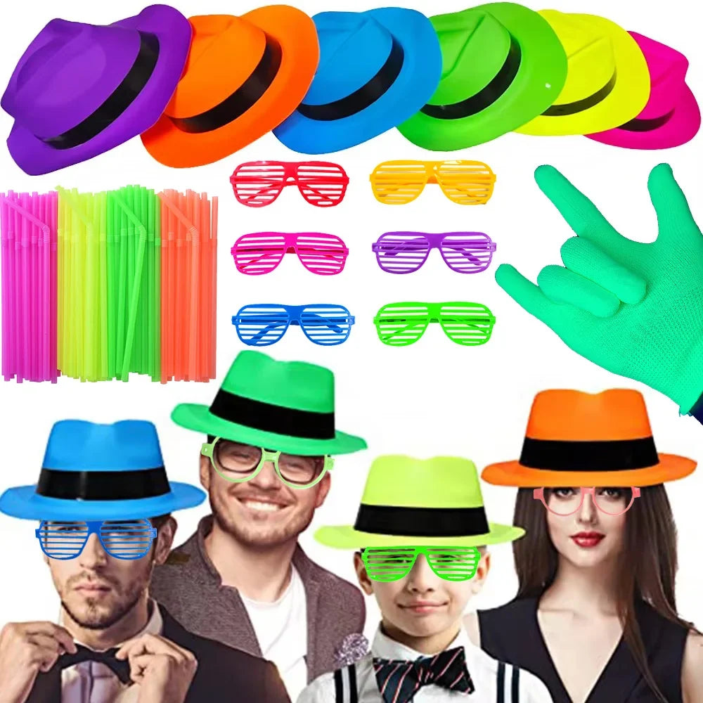 6 12 24 30 Pcs Neon Party Supplies Neon Formal Hats Glow In The UV Light Party Fluorescent Hat UV Light Party Decorations Adults