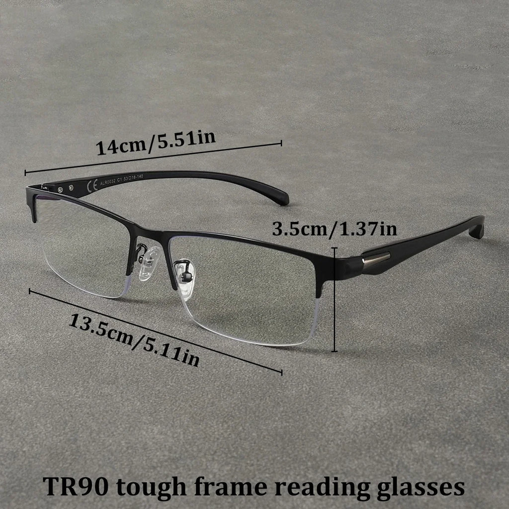 Men Square Reading Glasses Coated Green Glass Ultralight Frames Flexible Temples Luxury Designer Brand Eyewear Gifts Half Frame