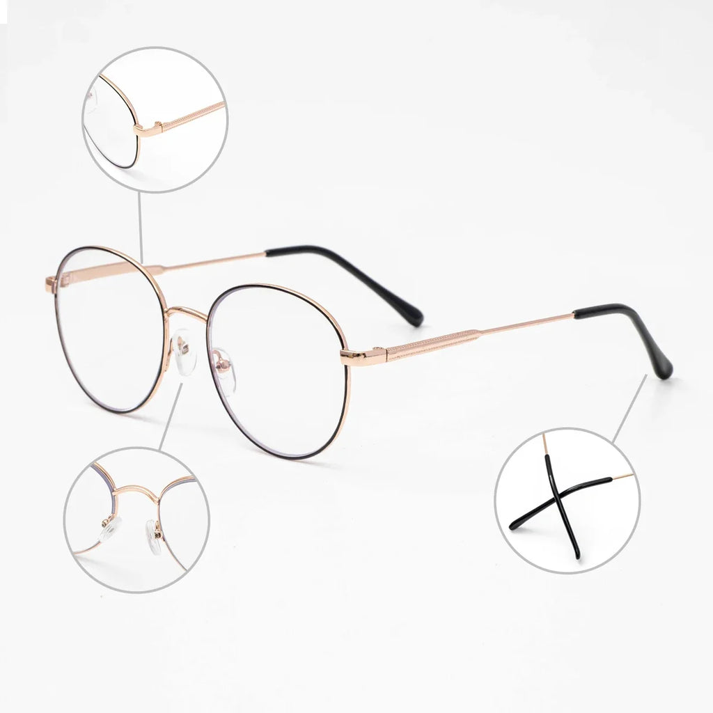 Progressive Multifocal Reading Glasses for Women Men Fashion Round Metal Frame Triple Zone Presbyopic Eyeglasses Computer Reader