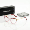VIOLA MAG Vintage Cat Eye Reading Glasses, Metal Anti Blue Light Glasses, Women's Daily Commuting, Glasses Bag