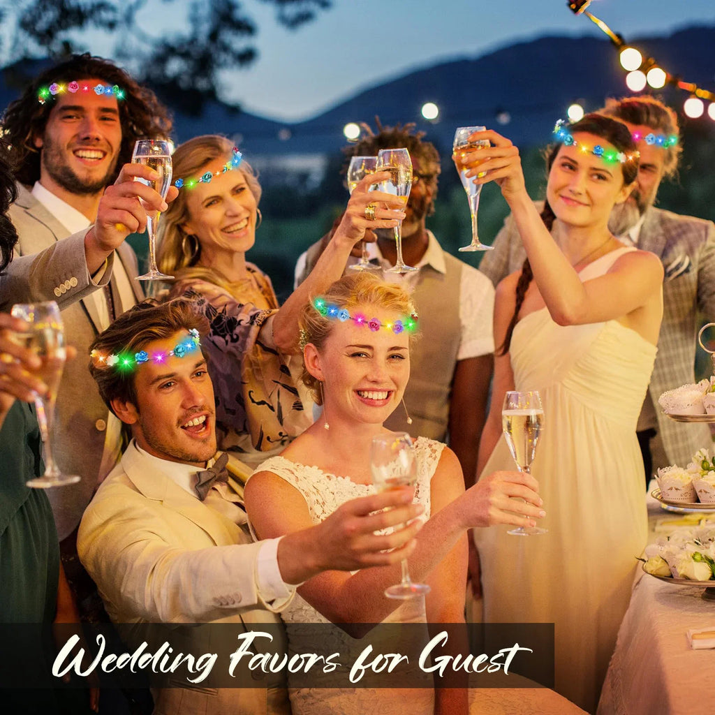 10-300Pcs LED Flower Crowns Light Up Headbands Glowing Flower Crown Garland Glow in the Dark Headband for Wedding Party favors