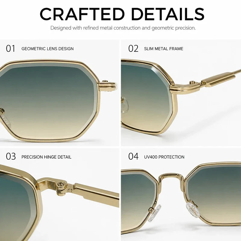 Retro Octagon Punk Sunglasses Men 2026 Luxury Designer Vintage Square Metal Frame Sun Glasses Gradient UV400 Steampunk Eyewear