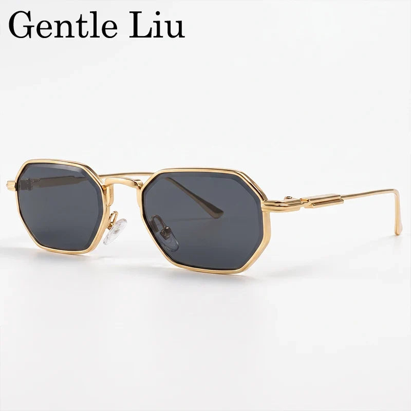 Retro Octagon Punk Sunglasses Men 2026 Luxury Designer Vintage Square Metal Frame Sun Glasses Gradient UV400 Steampunk Eyewear