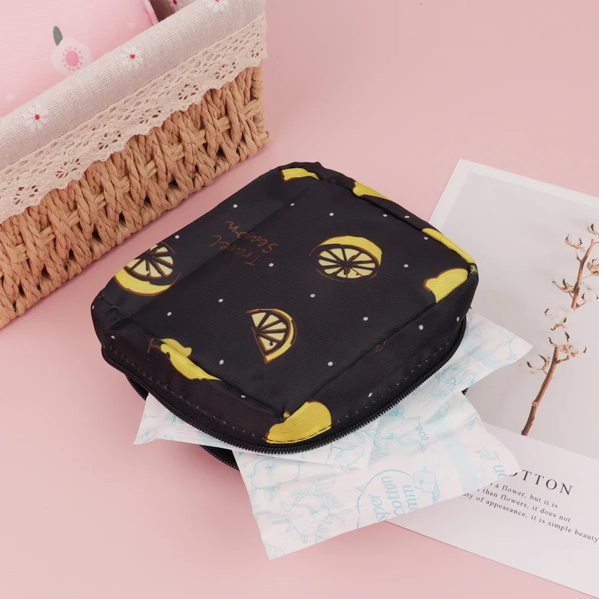Zero Wallet Sanitary Napkin Storage Bag Portable Mini Simple Cartoon Cute Large Capacity Sanitary Cotton Portable Storage Bag