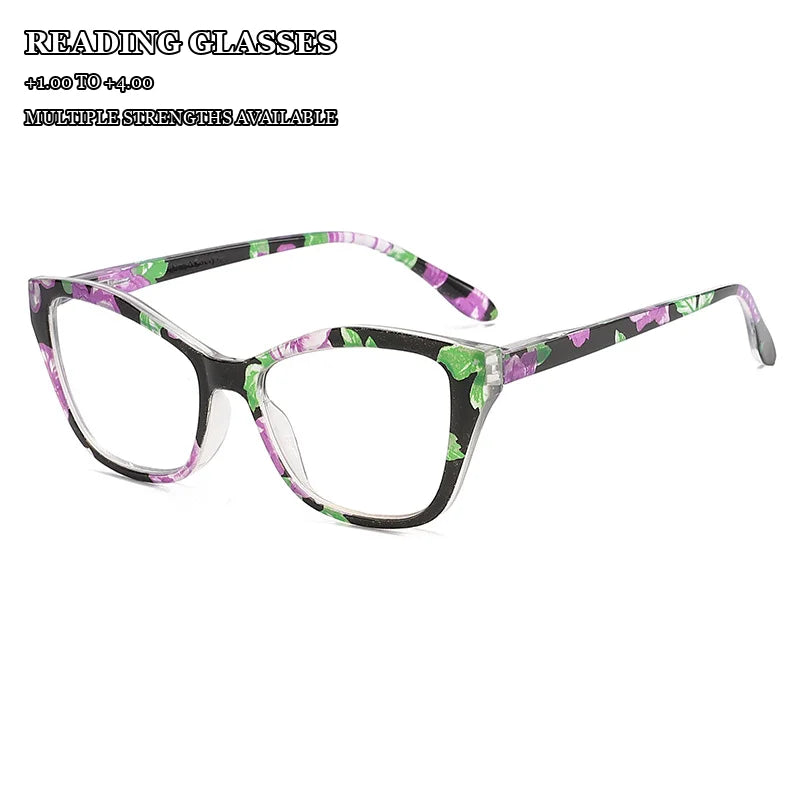 3 Pack Floral Cat Eye Reading Glasses for Women, Mixed Flower & Gradient Color Fashion Presbyopic Glasses Set
